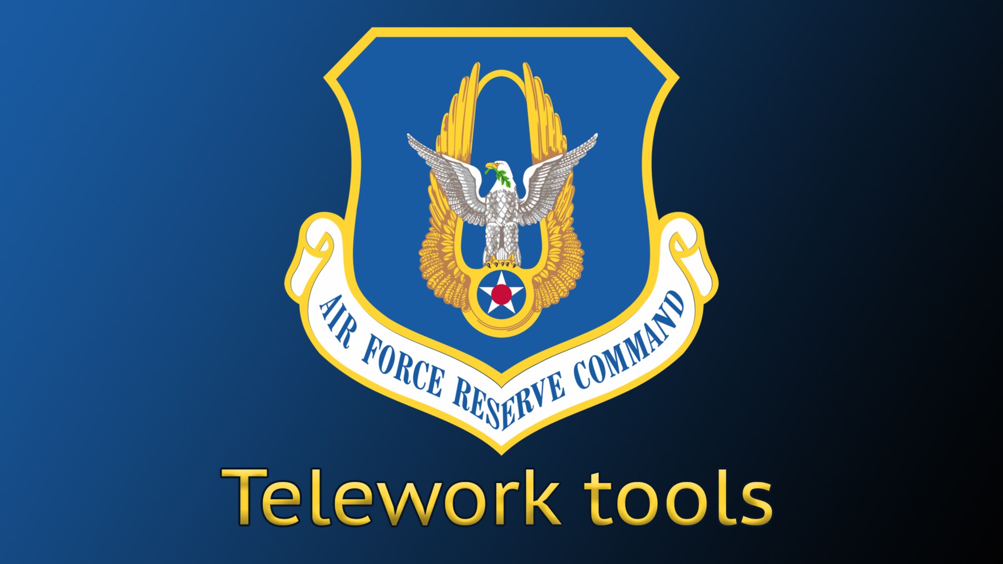 Air Force Reserve graphic with AFRC shield and telework tools accompanying article about various tools to make telework successful.