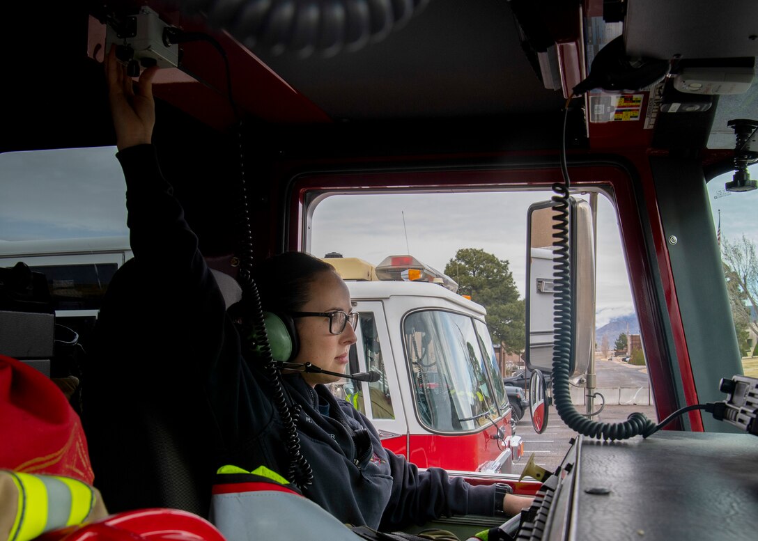 Firefighters tests radio equipment.