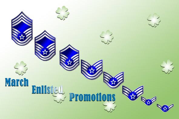 Graphic with all Air Force enlisted ranks and four-leaf clovers.