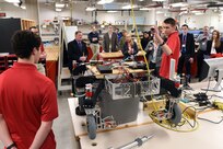 Iowa State University (ISU) students demonstrate their Mars rover project to participants of the Deterrence and Assurance Academic Alliance Conference during a tour of the Aerospace Engineering Department at ISU in Ames, Iowa, March 11, 2020. Over 100 participants attended the two-day event, themed Deterrence: Theory to Application, A Cyclone of Challenges. The event featured student panel presentations, tours and demonstrations, a national security job fair, and a four-hour USSTRATCOM-led tabletop exercise, which simulated a strategic level national security crisis to test their analytic expertise.