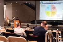 Lyle Martin, senior policy advisor at Lawrence Livermore National Laboratory, provides an overview of nuclear weapons fundamentals and effects during the 2020 Deterrence and Assurance Academic Alliance Conference at Iowa State University in Ames, Iowa, March 11, 2020. Over 100 participants attended the two-day event, themed Deterrence: Theory to Application, A Cyclone of Challenges. The event featured student panel presentations, tours and demonstrations, a national security job fair, and a four-hour U.S. Strategic Command-led tabletop exercise, which simulated a strategic level national security crisis to test their analytic expertise.