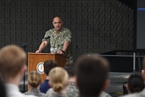 U.S. Navy Adm. Charles Richard, commander of U.S. Strategic Command (USSTRATCOM), speaks to Iowa State University ROTC cadets during the 2020 Deterrence and Assurance Academic Alliance Conference in Ames, Iowa, March 12, 2020. Over 100 participants attended the two-day event, themed Deterrence: Theory to Application, A Cyclone of Challenges. The event featured student panel presentations, tours and demonstrations, a national security job fair, and a four-hour USSTRATCOM-led tabletop exercise, which simulated a strategic level national security crisis to test their analytic expertise.