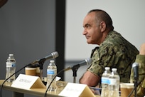 U.S. Navy Adm. Charles Richard, commander of U.S. Strategic Command (USSTRATCOM), participates in a tabletop exercise during the 2020 Deterrence and Assurance Academic Alliance Conference at Iowa State University in Ames, Iowa, March 12, 2020. Over 100 participants engaged in a four-hour USSTRATCOM-led wargame designed to apply students’ knowledge of U.S. instruments of national power, as they developed solutions to a simulated crisis strategic decision-making scenario.