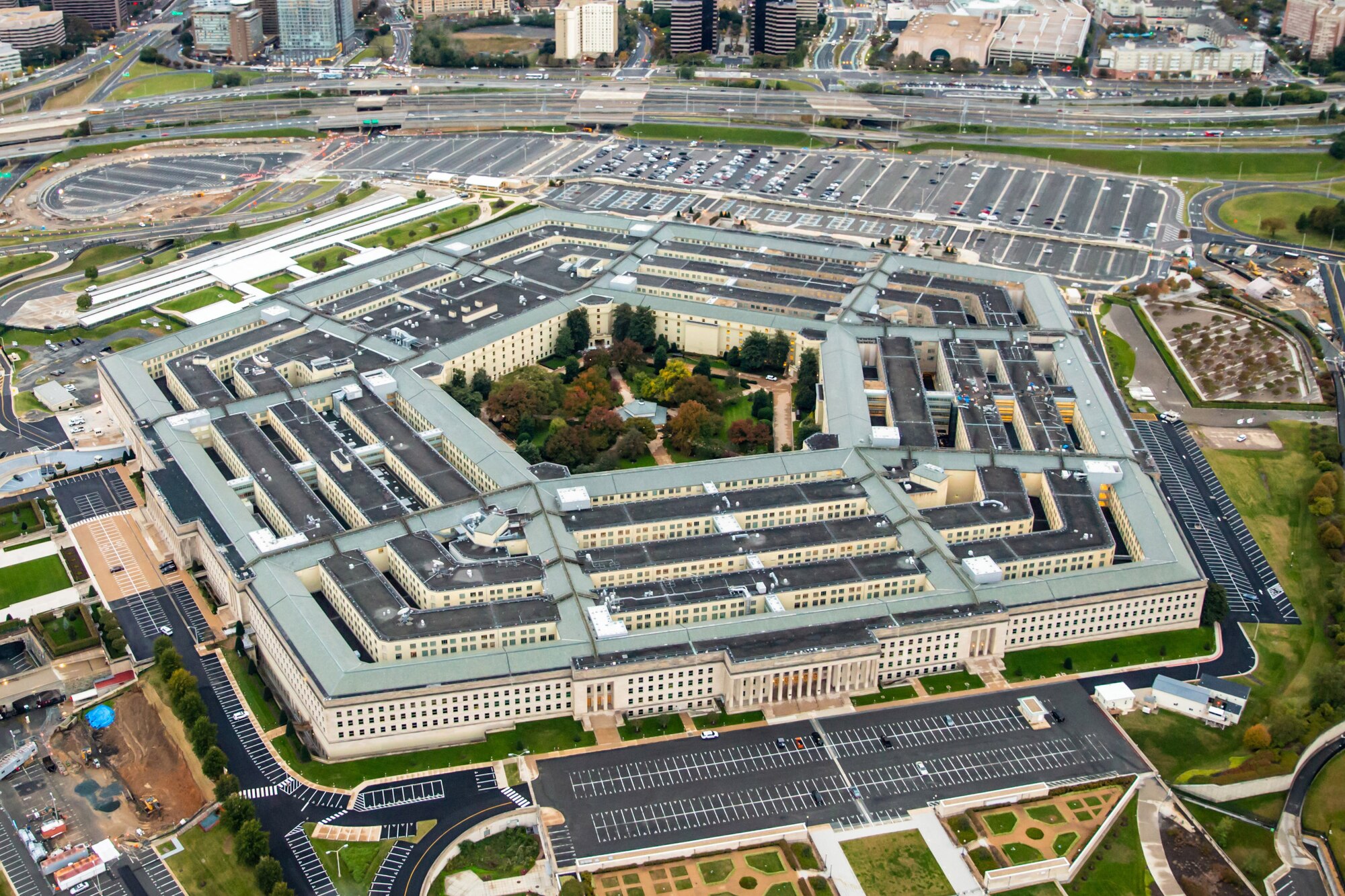 An aerial photo of the Pentagon.