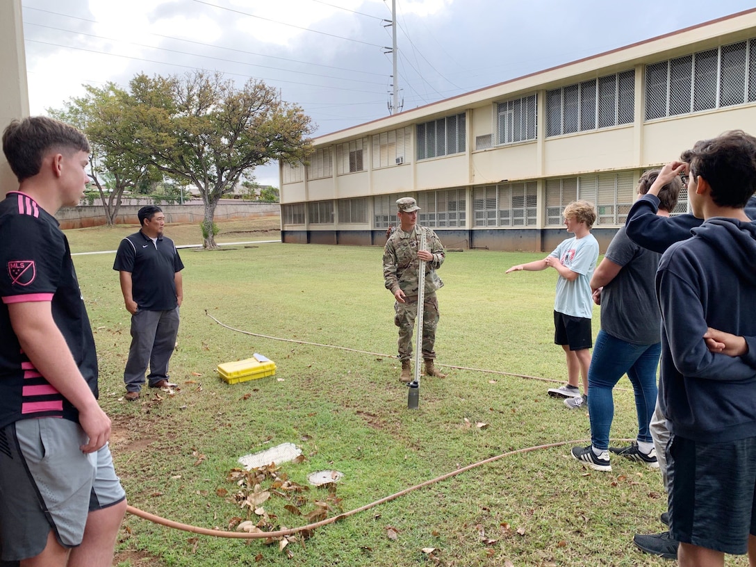 HONOLULU, Hawaii (March 2, 2020) -- Honolulu District DA interns are working collaboratively with Radford High School’s STEM students on a project to design and build a pergola for lemon trees on campus