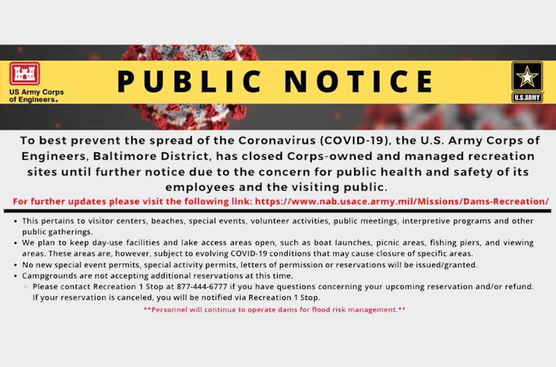 Army Corps to close recreation sites across Pennsylvania, southern New York, Maryland, West Virginia in response to COVID-19