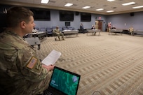 Army Maj. Frank Kirbyson, assigned to the Joint Task Force Civil Support (JTF-CS) J5 directorate, leads a joint planning group session in the command’s headquarters.