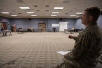 Army Maj. Frank Kirbyson, assigned to the Joint Task Force Civil Support (JTF-CS) J5 directorate, leads a joint planning group session in the command’s headquarters.