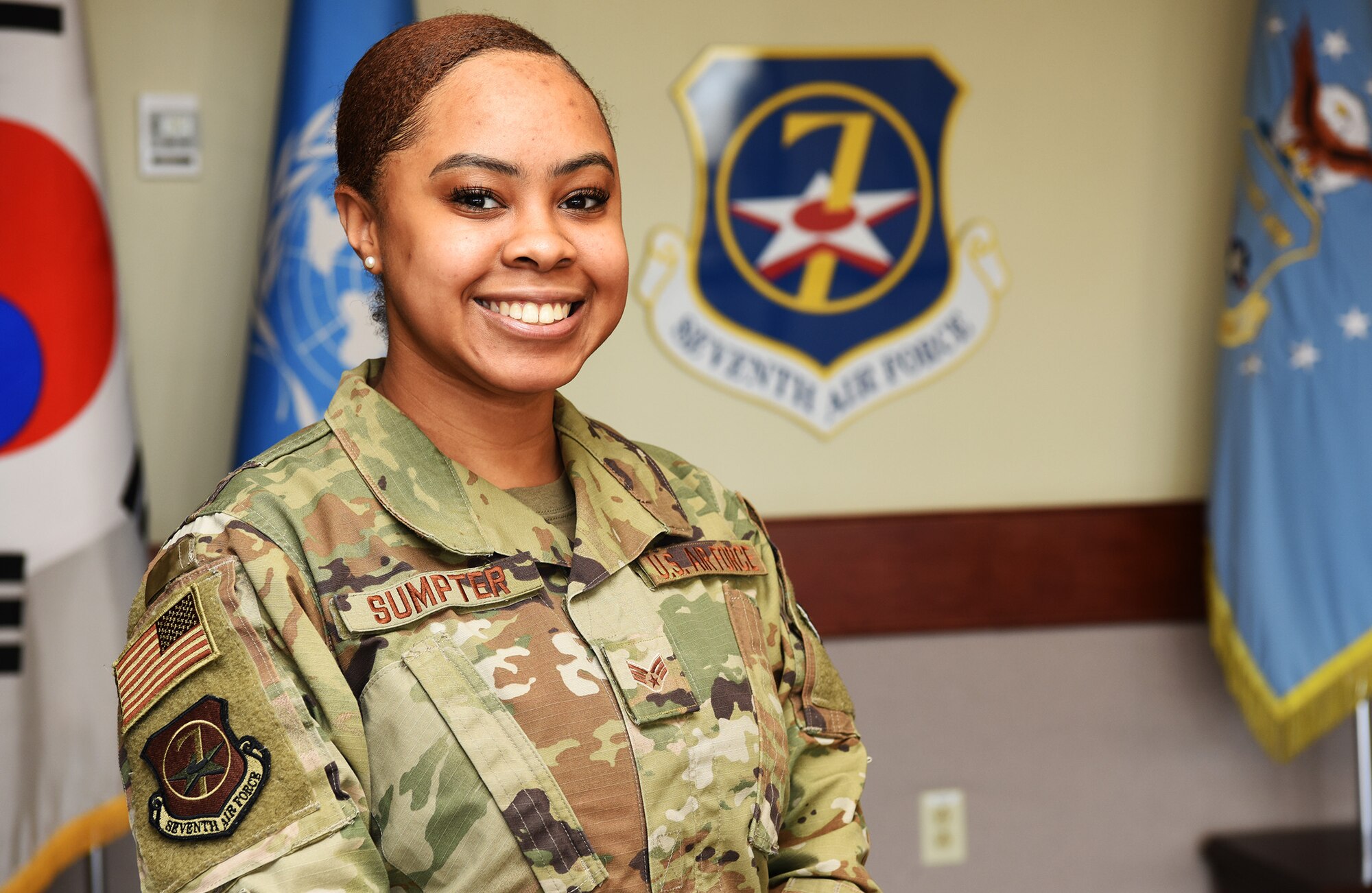 Sumpter volunteers at the Osan Air Base USO by cooking food, planning programs and cleaning the facility for base residents to enjoy.