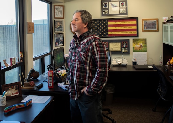 Allen Niksich, 366th Force Support Squadron school liaison officer, poses for photo, Mar. 19, 2020, on Mountain Home Air Force Base, Idaho. Niksich is a community partner who continues to work and support Airmen amid the COVID-19 pandemic. (U.S. Air Force photo by Airman 1st Class Akeem K. Campbell)