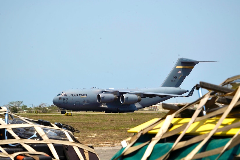 A C-17 Globemaster III from Joint Base Pearl Harbor-Hickam, Hawaii, lands at Ernesto Cortissoz International Airport in Barranquilla, Colombia, to transport deploying members of Joint Task Force-Bravo March 18, 2020. The aircraft moved personnel and supplies returning from Exercise Vita in the country’s La Guajira region. Exercise operations were suspended March 16 due in part to the novel coronavirus affecting Colombia and the region. Exercise Vita is a combined event that brought U.S. and Colombian forces together to perform humanitarian and civic-action operations. (U.S. Army photo by Sgt. Philip Ribas)