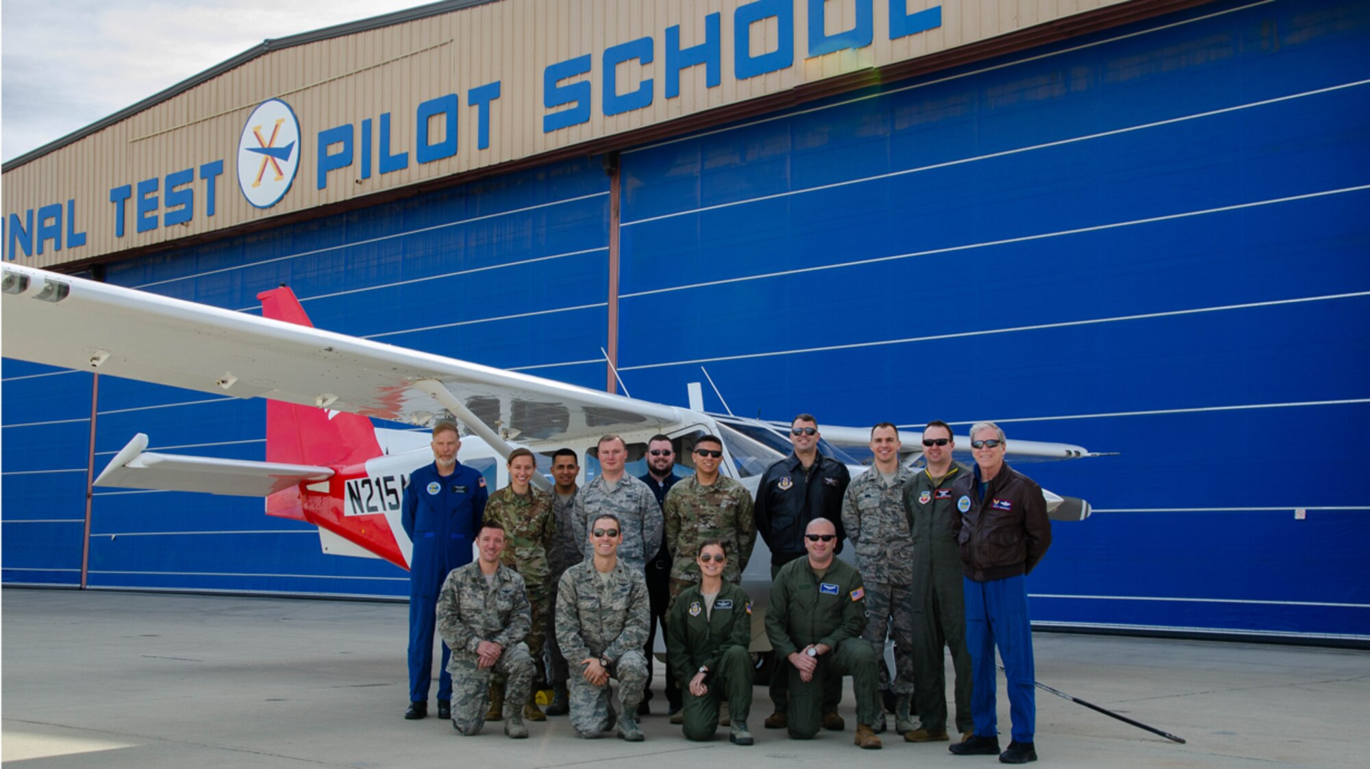 Maj. Jason Riberdy, flight commander Space Test Flight A, and Tech. Sgt. Shannon Robertson, noncommissioned officer in charge of Test Flight B, Reservists from the 14th Test Squadron, 926th Wing, took part in an inaugural three-week Space Test course at the National Test Pilot School in Mojave, California, Feb. 2020.