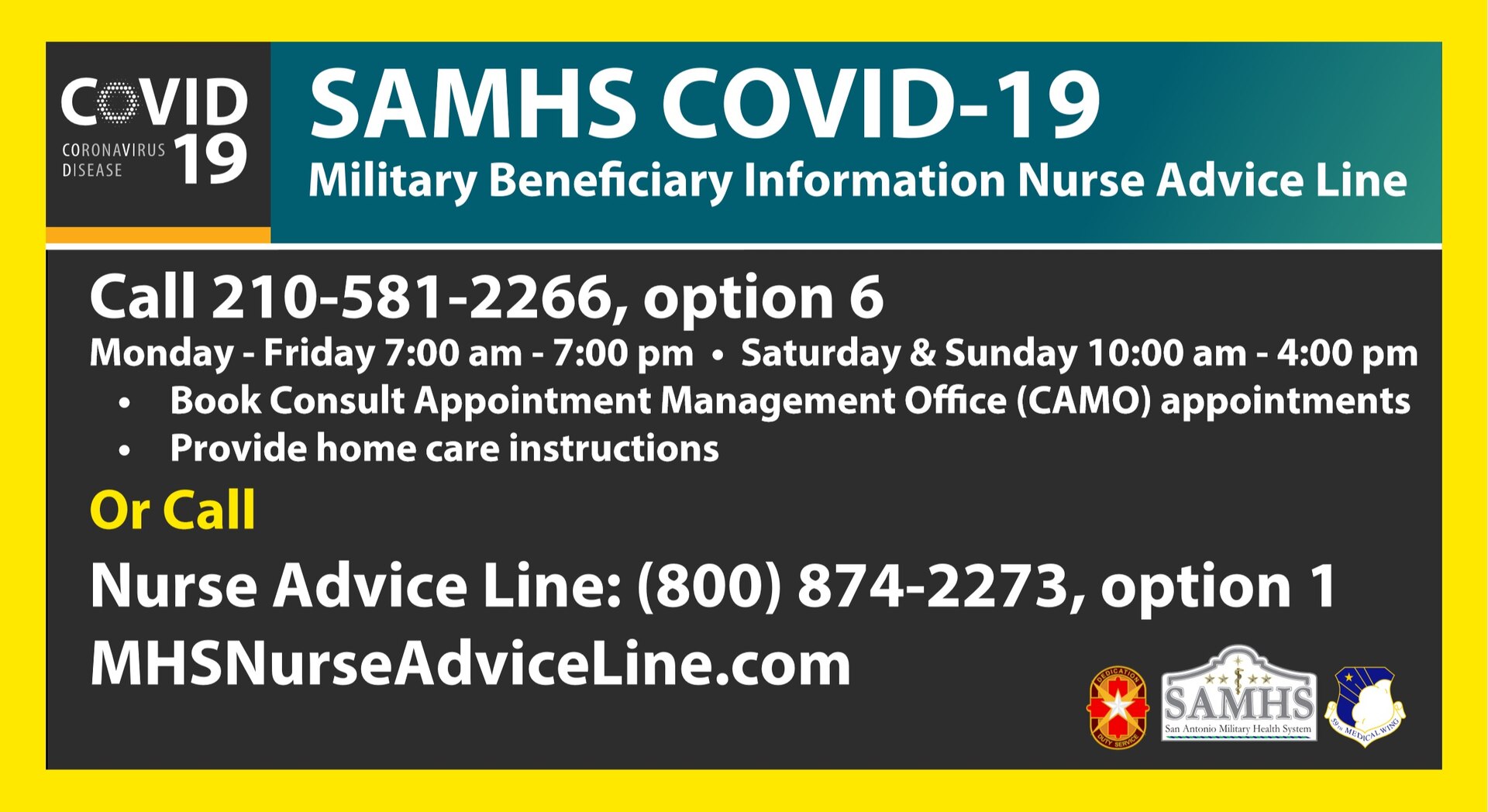 SAMHS COVID-19 Advice Line