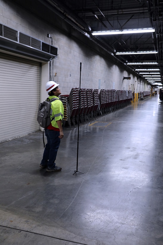 U.S. Army Corps of Engineers (USACE) Honolulu District technical survey team engineer,Ryan Nakamoto uses a 360-degree camera to record images in an access tunnel during  a site assessment of the Honolulu Convention Center. Under a FEMA planning mission assignment, the USACE team is providing initial planning and assessments for the possible conversion of existing buildings into Alternate Care Facilities (ACFs).