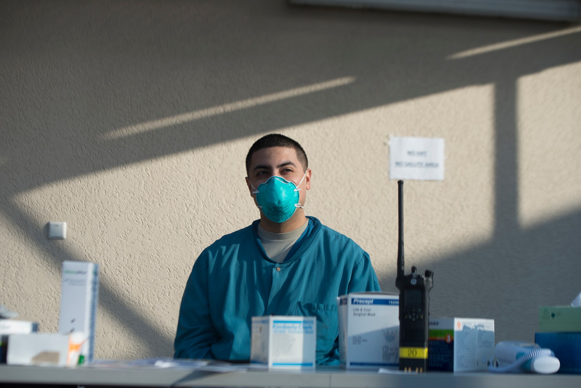 A picture of an Airman waiting for patients.