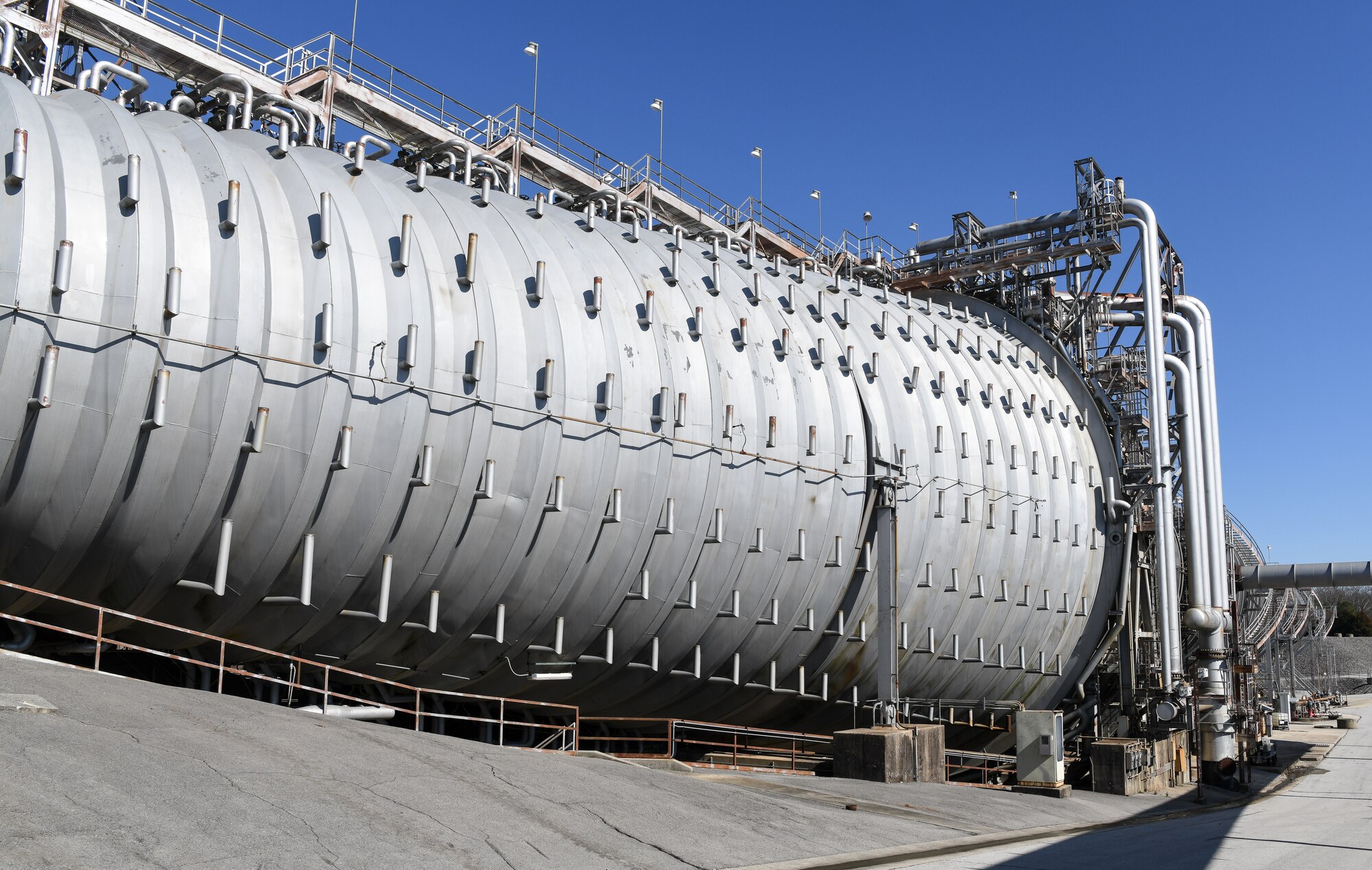 The Capital Improvements Branch, or TSSI, is restoring the exhaust gas cooling system of the Aeropropulsion System Test Facility (ASTF), including forespray banks and exhaust cooler, seen here Feb. 14, 2020, at Arnold Air Force Base, Tenn. This effort will enable testing of the next generation of turbine engines in ASTF. (U.S. Air Force photo by Jill Pickett)