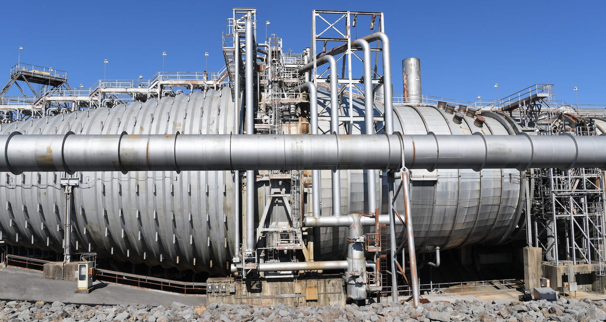 The Capital Improvements Branch, or TSSI, is restoring the exhaust gas cooling system of the Aeropropulsion System Test Facility (ASTF), including forespray banks and exhaust cooler, seen here Feb. 14, 2020, at Arnold Air Force Base, Tenn. This effort will enable testing of the next generation of turbine engines in ASTF. (U.S. Air Force photo by Jill Pickett)