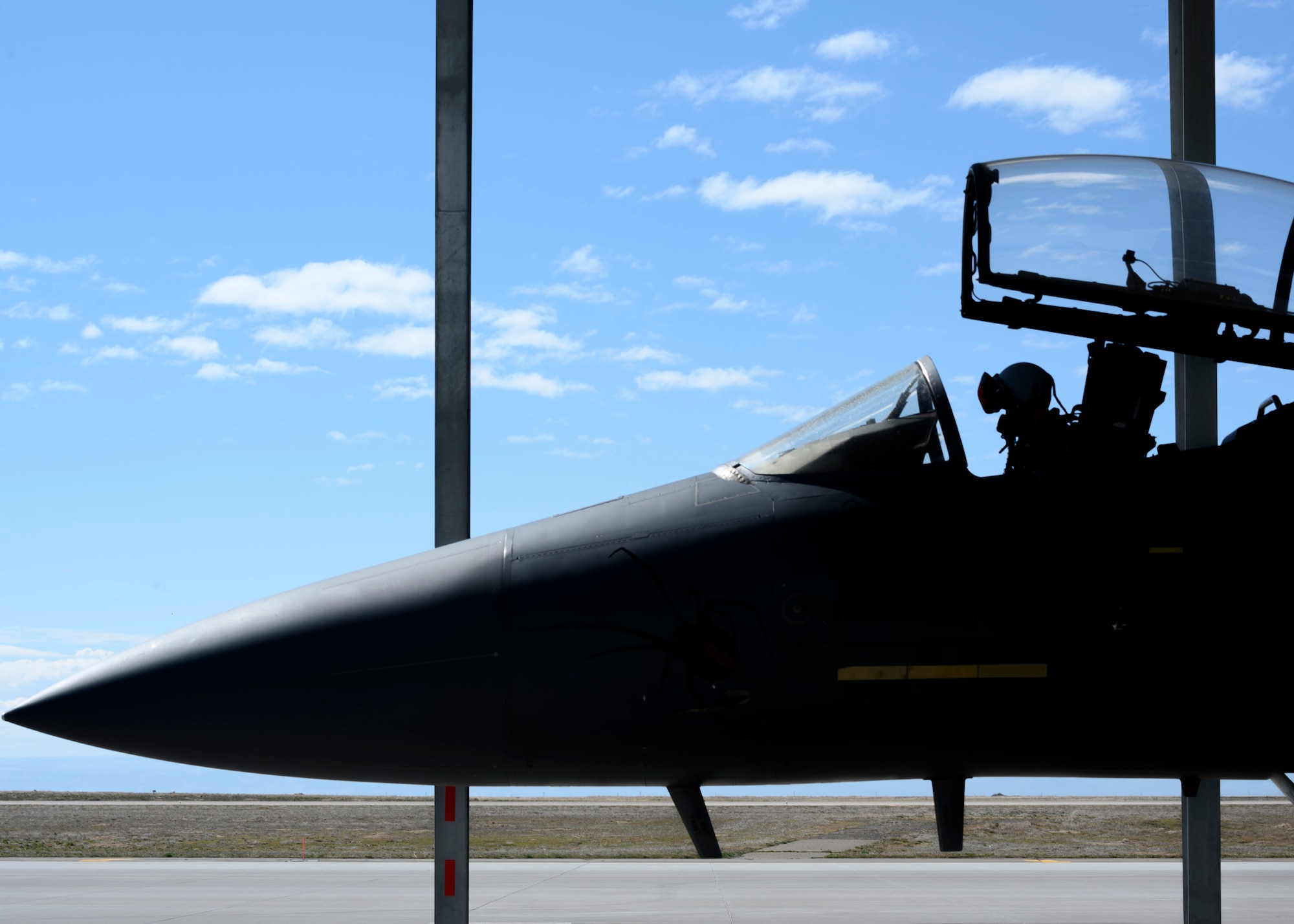 A fighter pilot from the 391st Fighter Squadron prepares to conduct flight training, March 16, 2020, at Mountain Home Air Force Base, Idaho. The Gunfighters are maintining their total force efforts in the midst of schedule changes due to COVID-19. (U.S. Air Force photo by Senior Airman Tyrell Hall)