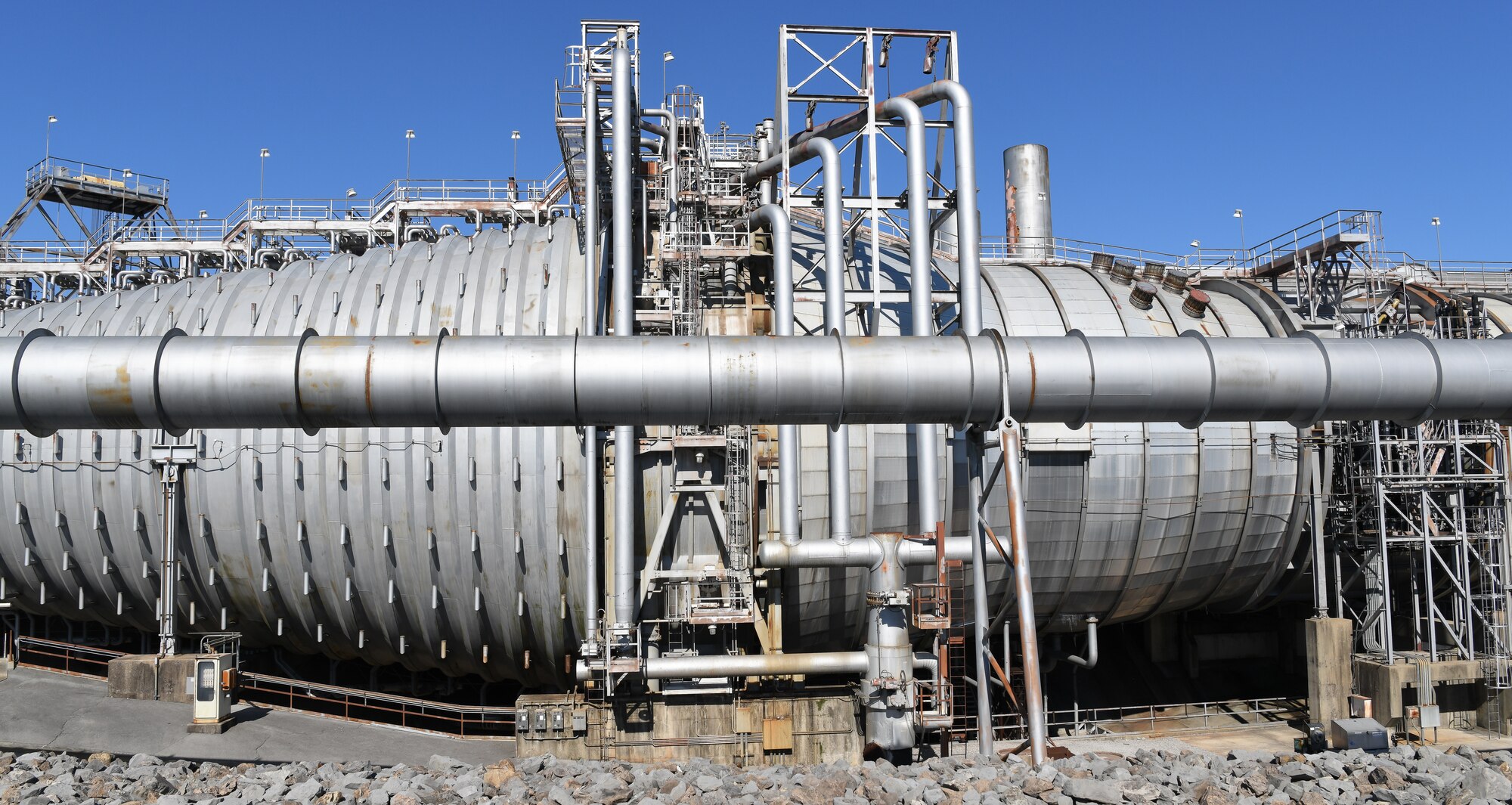 The Capital Improvements Branch, or TSSI, is restoring the exhaust gas cooling system of the Aeropropulsion System Test Facility (ASTF), including forespray banks and exhaust cooler, seen here Feb. 14, 2020, at Arnold Air Force Base, Tenn. This effort will enable testing of the next generation of turbine engines in ASTF. (U.S. Air Force photo by Jill Pickett)