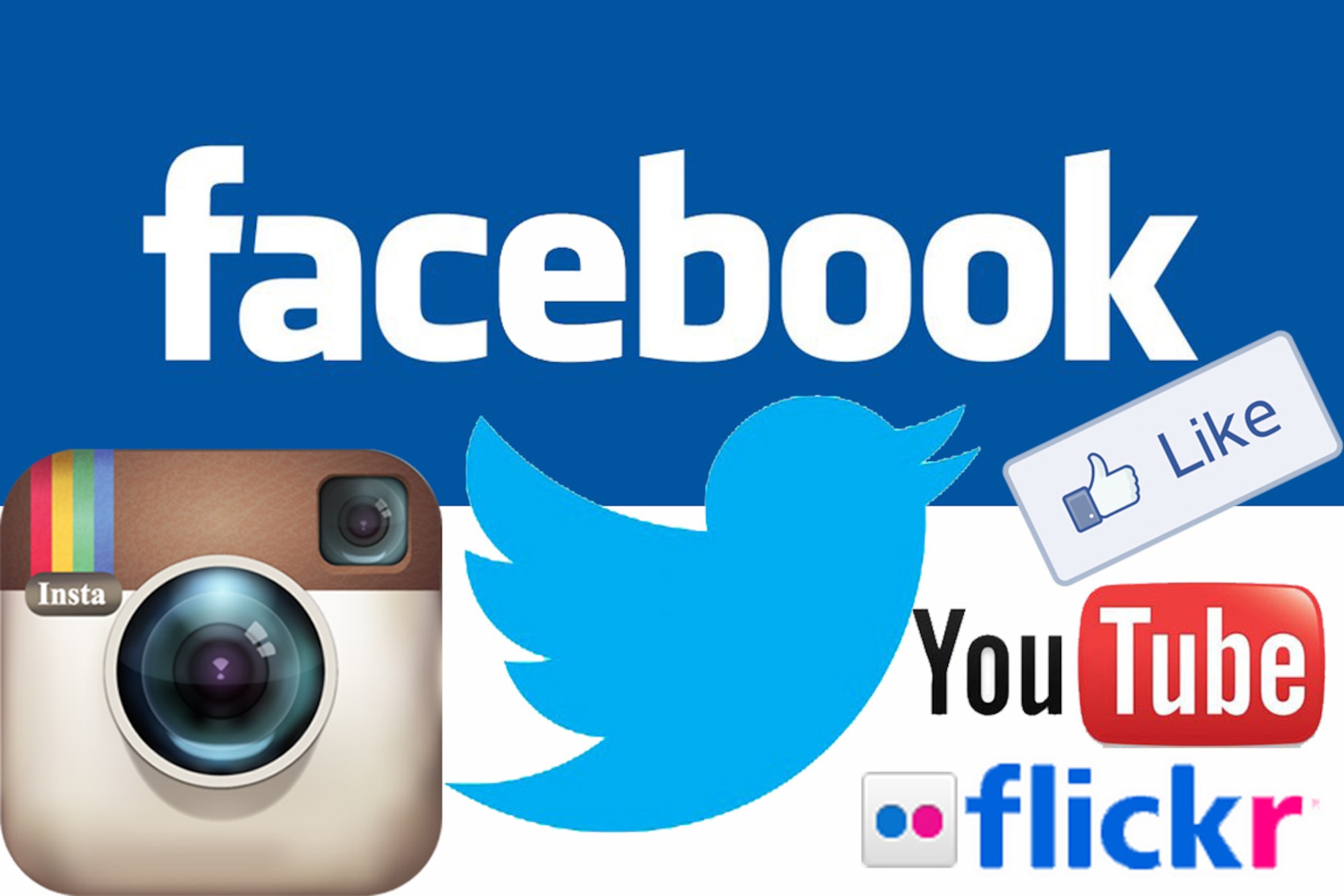 A graphic with the logos for Facebook, Instagram, Flickr and YouTube.