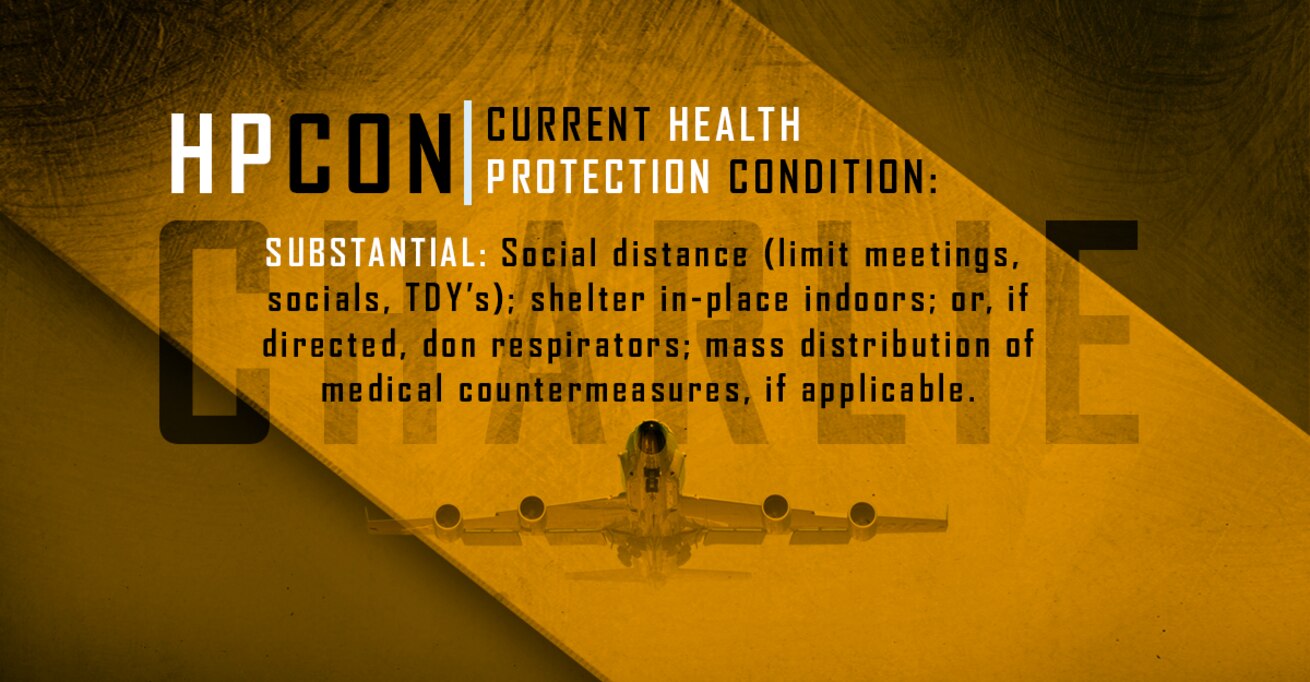 Health Protection Condition Charlie maintain social distance, limit meets shelter in place indoors.