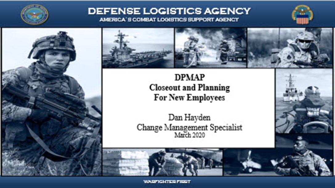 DPMAP Closeout and Planning For New Employees Cover Sheet for virtual presentation on March 18, 2020