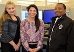 Yvonne Poplawski, Medical’s Collective/Whole of Government division chief, left, Erica Vasquez, a Medical tailored vendor logistics specialist, middle, and Kevin Gleaton, a Continuous Process Improvement management and program analyst, right, pose for a photo at DLA Troop Support March 11, 2020 in Philadelphia.