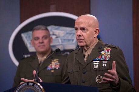 Commandant of the Marine Corps Gen. David H. Berger delivers remarks at a press briefing about the Marine Corps and COVID-19, at the Pentagon, Washington, D.C., March 26, 2020.