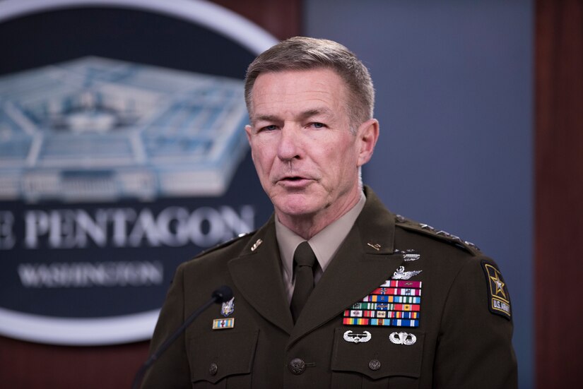 An Army general briefs reporters at the Pentagon.