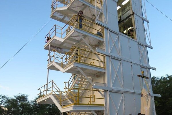 People work from a building.