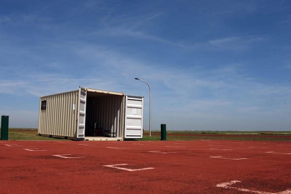 The fitness center has purchased two XCaliber Containers located at both running tracks. These were placed for individuals to continue and enhance their workout sessions. Inside the containers there are numerous items that would allow personnel to workout but outside where the six-feet social distancing standard can be met with ease.(U.S. Air Force photo by Staff Sgt. Robert L. McIlrath)