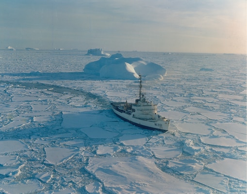 A photo of CGC WESTWIND in ice off Greenland, 1964