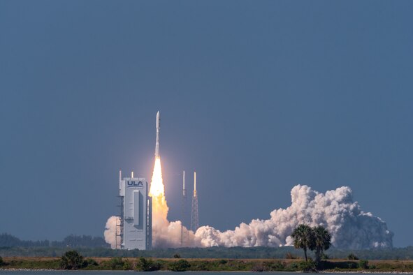 An Atlas V Advanced Extremely High Frequency vehicle number 6 rocket successfully launches from Space Launch Complex-41 at Cape Canaveral Air Force Station, Fla., March 26, 2020. The AEHF-6 launch, a sophisticated communications relay satellite, is the first Department of Defense payload launched for the United States Space Force. (U.S. Air Force photo by Joshua Conti)