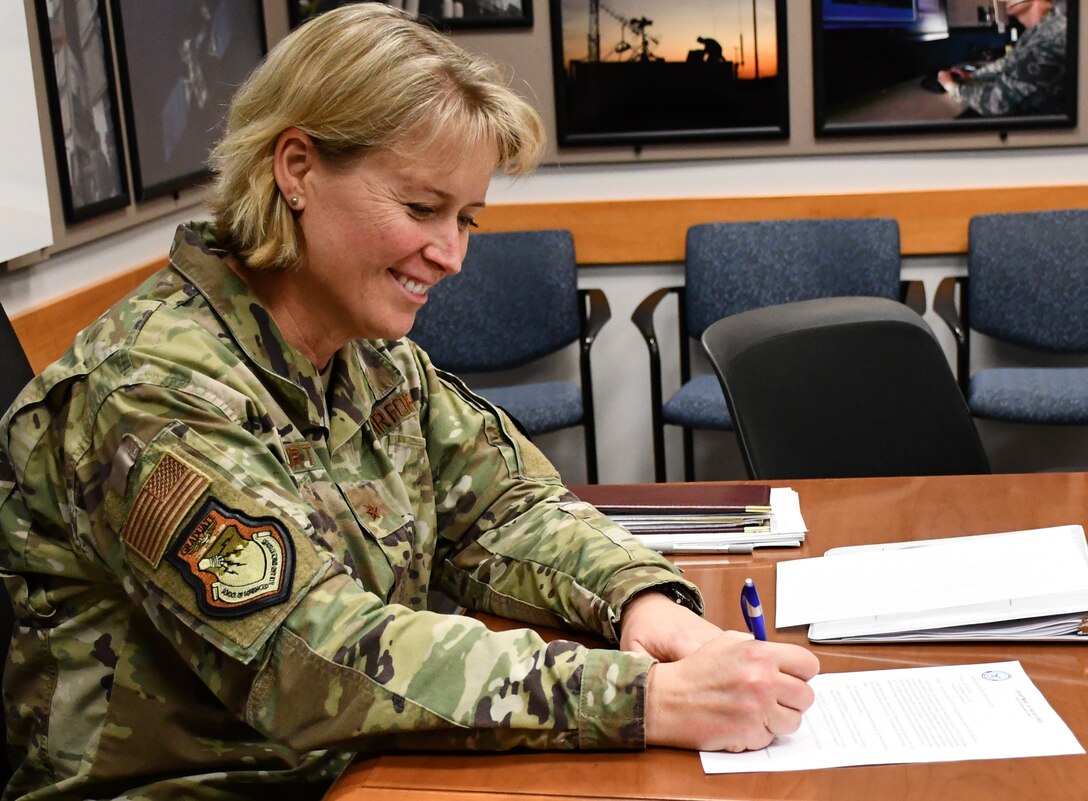 Brig. Gen. DeAnna Burt, Director of Operations and Communications, United States Space Force, formally declared initial operational capability and operational acceptance of the Space Fence radar system, located on Kwajalein Island in the Republic of the Marshall Islands, March 27, 2020.