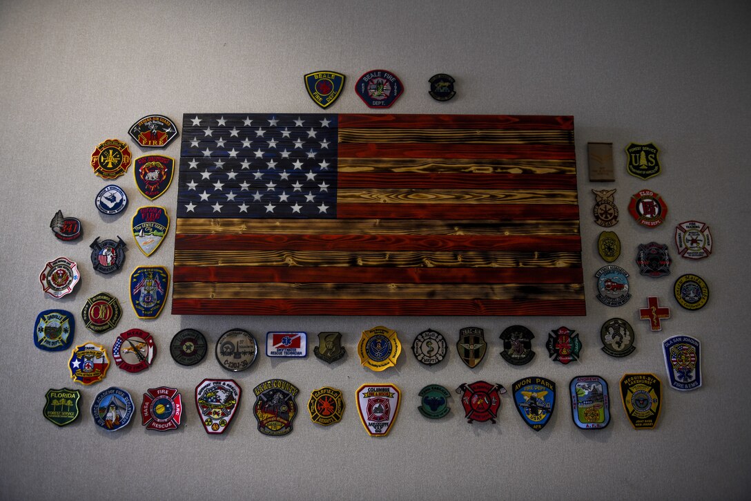 A fire engine is parked in the department loading bay at Beale Air Force Base
