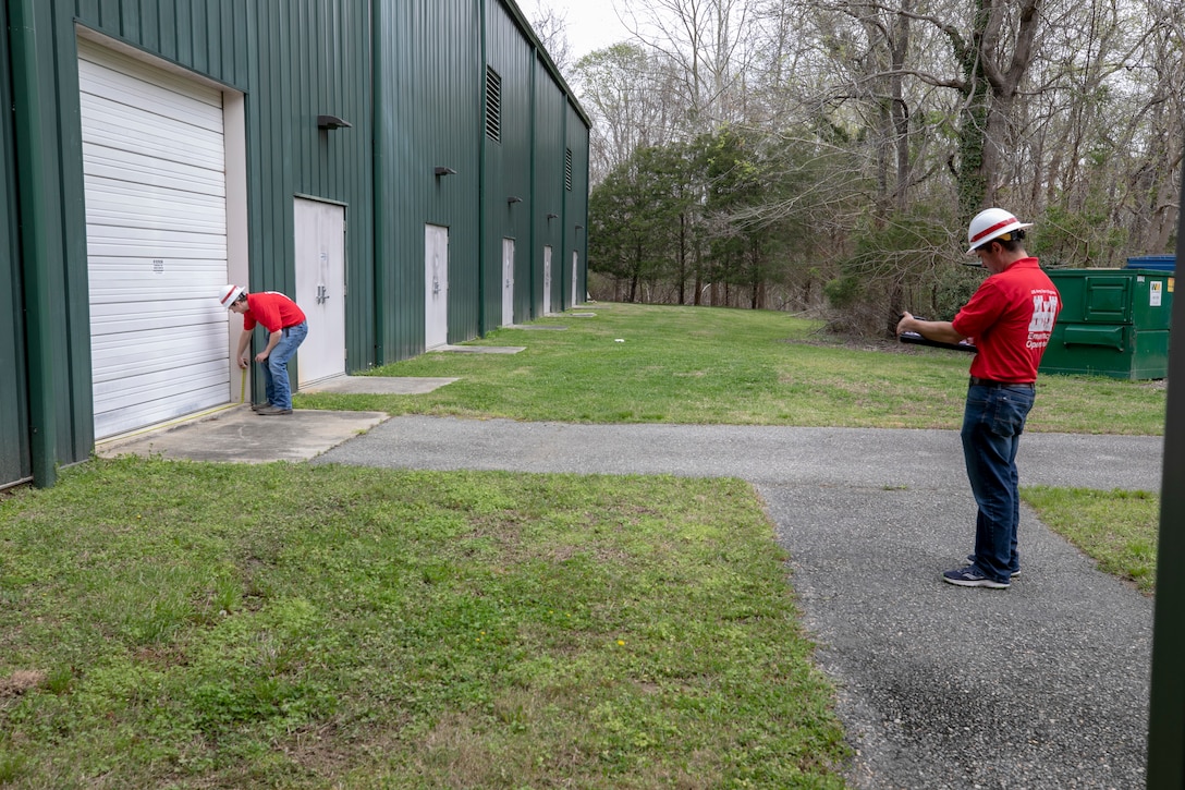 A team of Norfolk District engineers and architects, performs a site assessment at a building near the Williamsburg area for potential use as an alternate-care-site, should the need arise, for additional medical facilities in the commonwealth of Virginia. (U.S. Army photo by Patrick Bloodgood)