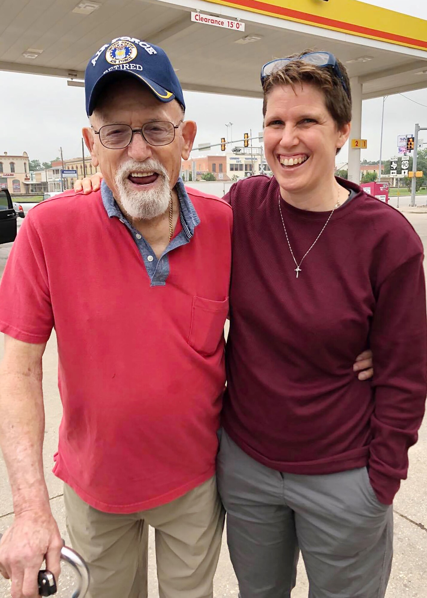 Colonel Michelle Estes, 352nd Special Operations Maintenance Group commander, poses for a photo with retired Senior Master Sgt. Edward Sanders in Texas, May 2019. Sanders was her Air Force Junior Reserve Officers' Training Corps instructor when she was in high school, and Estes said he is one of her greatest mentors. (Courtesy photo)