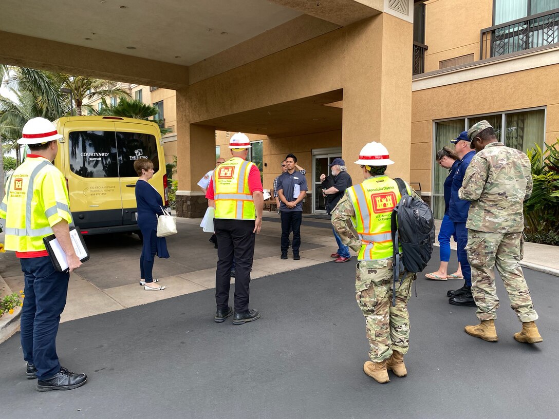 Working in partnership with DHHS, the State of Hawaii, and Maui County a U.S. Army Corps of Engineers Honolulu District site assessment team today conducted three Alternate Care Facility (ACF) site surveys on Maui.