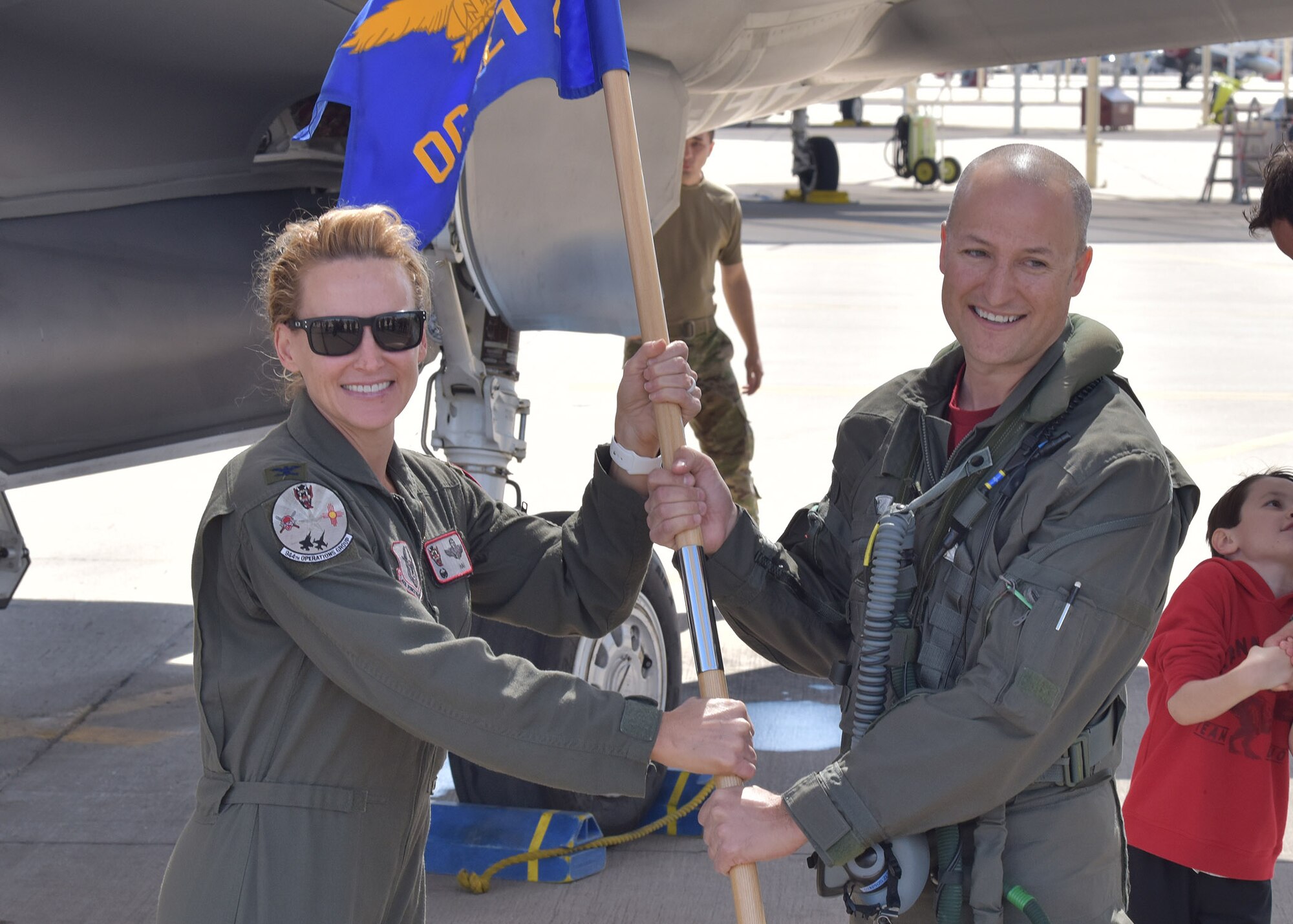 Due to COVID-19 social distancing requirements the 944th Operations Group Detachment 2 employed a creative approach to their recent leadership change by accomplishing an in-air change of command ceremony March 27 at Luke Air Force Base, Arizona.