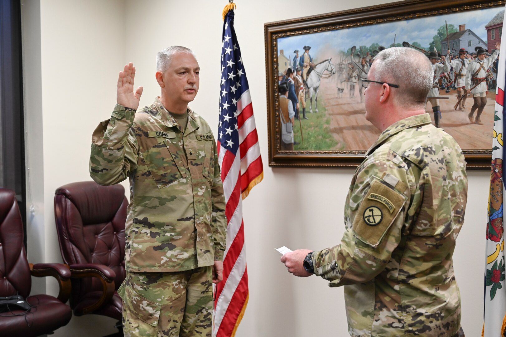 William E. Crane, director of the joint staff, is promoted to the rank of brigadier general March 30, 2020, at the West Virginia National Guard Joint Forces Headquarters in Charleston, W.Va. Crane has served in the Army National Guard for more than 36 years and currently oversees all operations of the joint staff for the West Virginia National Guard.