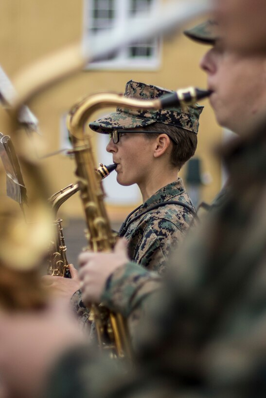 U.S. Marine Corps Cpl. Kelsey Worth, a musician with Marine Band San Diego, plays the saxophone during a rehearsal at Marine Corps Recruit Depot San Diego, Calif., March 12, 2020. Worth is the first member of her family to join the Marine Corps and the first female in her family to join any branch of the military. (U.S. Marine Corps photo by Cpl. Tessa D. Watts)