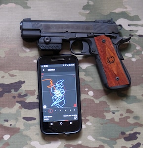 The MantisX is a simulator that can be used at home with any firearm. The accessory app provides a number of practice exercises and the Picatinny-mounted sensor detects movement and provides a measurable score.