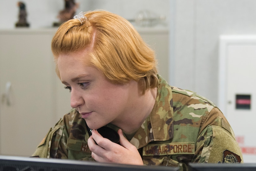 Airman 1st Class Madison Henry, an emergency actions controller assigned to the 628th Air Base Wing Command Post, sends out an AtHoc warning-system alert to the Naval Weapons Station over the Navy’s communications server at Joint Base Charleston, S.C., April 20, 2020. The system alerts personnel across user devices such as computer notifications, emails, phone and text messages based on contact information entered by the users. Henry also notified other emergency response agencies during the alert notification. She played a key part in alerting joint base personnel about the tornadoes that occurred in Charleston, SC, in the early morning of April 13, 2020.