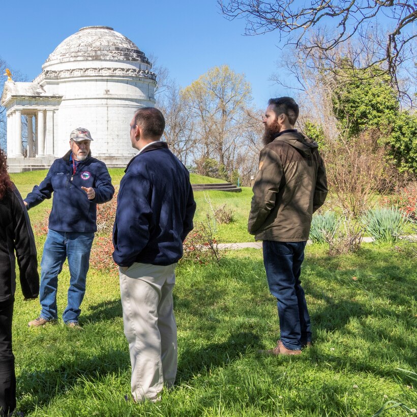 St. Paul District Biologist Aaron McFarlane, far right, toured the Vicksburg National Military Park with ERDC Historian Terry Winschel, left, and other district selectees during kickoff week activities for the U.S. Army Engineer Research and Development Center University. He will work with Environmental Laboratory mentors during his six-month session. In addition to the park, McFarlane toured the four laboratories on ERDC’s 700-acre campus during the first week of March.