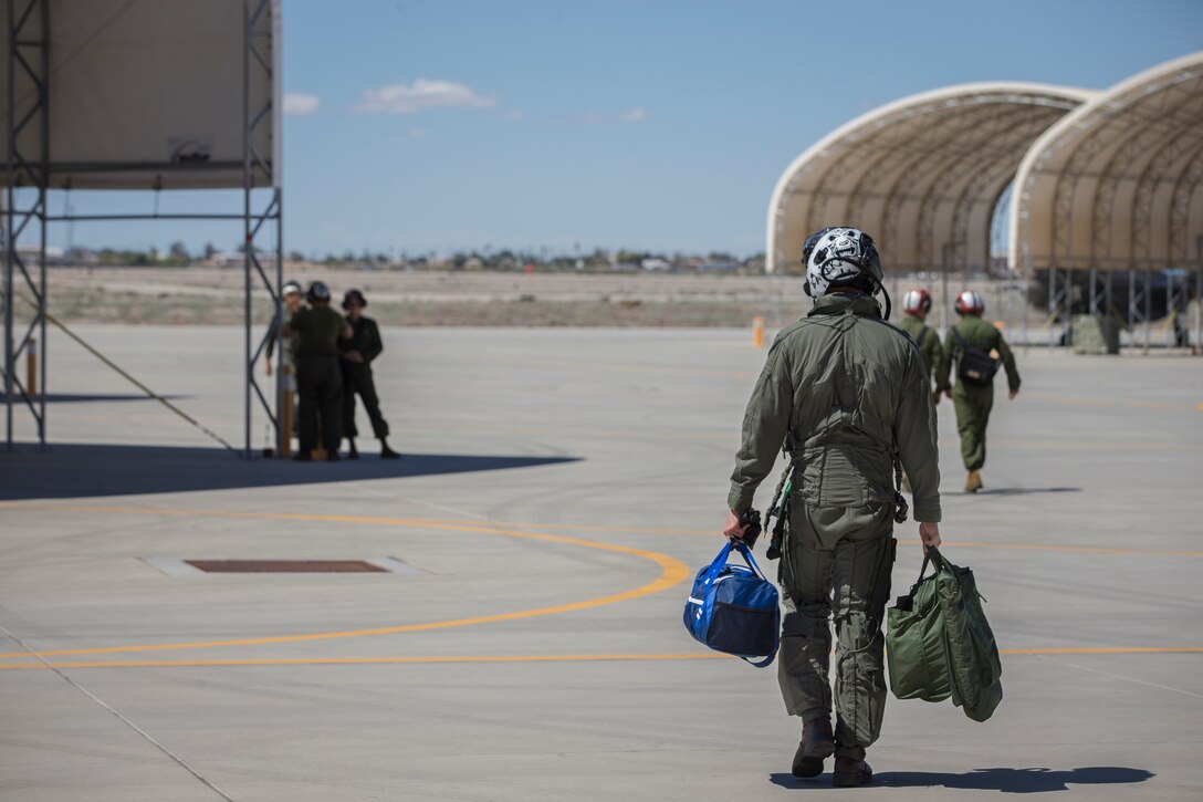 U.S. Marines pilots with Marine Fighter Attack Squadron 121 fly new F-35B 's out of Marine Corps Air Station (MCAS) Yuma to be delivered to Forward Deployed Naval Forces, Japan on March 26, 2020.