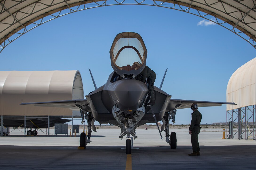 U.S. Marines pilots with Marine Fighter Attack Squadron 121 fly new F-35B 's out of Marine Corps Air Station (MCAS) Yuma to be delivered to Forward Deployed Naval Forces, Japan on March 26, 2020.