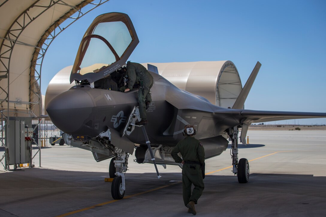 U.S. Marines pilots with Marine Fighter Attack Squadron 121 fly new F-35B 's out of Marine Corps Air Station (MCAS) Yuma to be delivered to Forward Deployed Naval Forces, Japan on March 26, 2020.