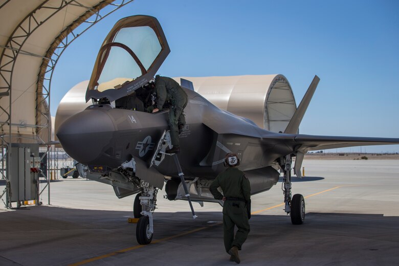 U.S. Marines pilots with Marine Fighter Attack Squadron 121 fly new F-35B 's out of Marine Corps Air Station (MCAS) Yuma to be delivered to Forward Deployed Naval Forces, Japan on March 26, 2020. The delivery began from MCAS Yuma to MCAS Iwakuni where they will be transferred to the Marine Air Group 12. This action by 3rd Marine Aircraft Wing assures that the newest and most capable jets in the world are forward deployed to support the Marine Air Ground Task Force. (U.S. Marine Corps photo by Lance Cpl John Hall)