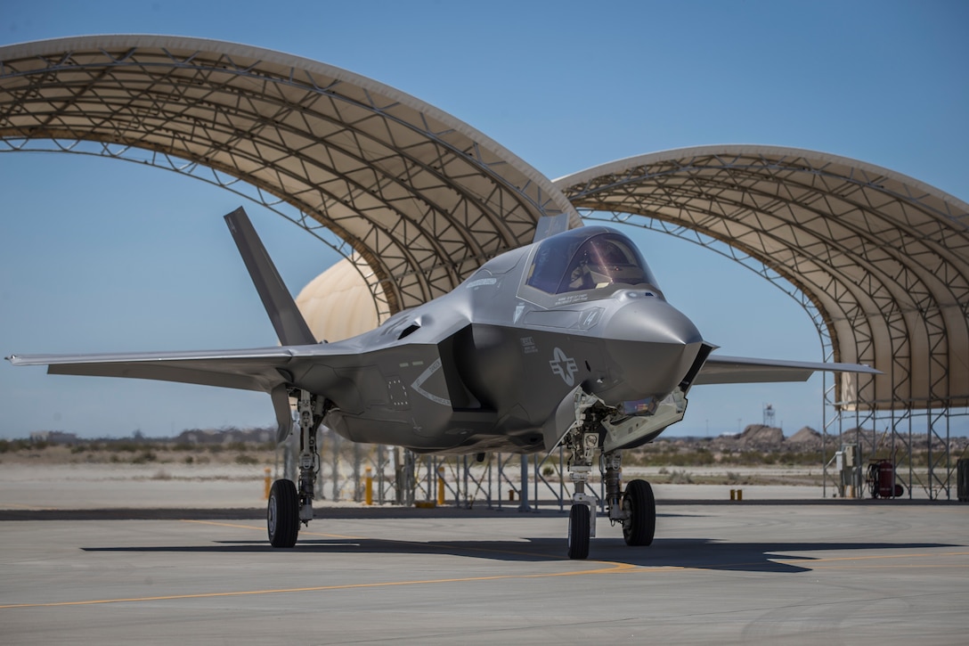 U.S. Marines pilots with Marine Fighter Attack Squadron 121 fly new F-35B 's out of Marine Corps Air Station (MCAS) Yuma to be delivered to Forward Deployed Naval Forces, Japan on March 26, 2020.