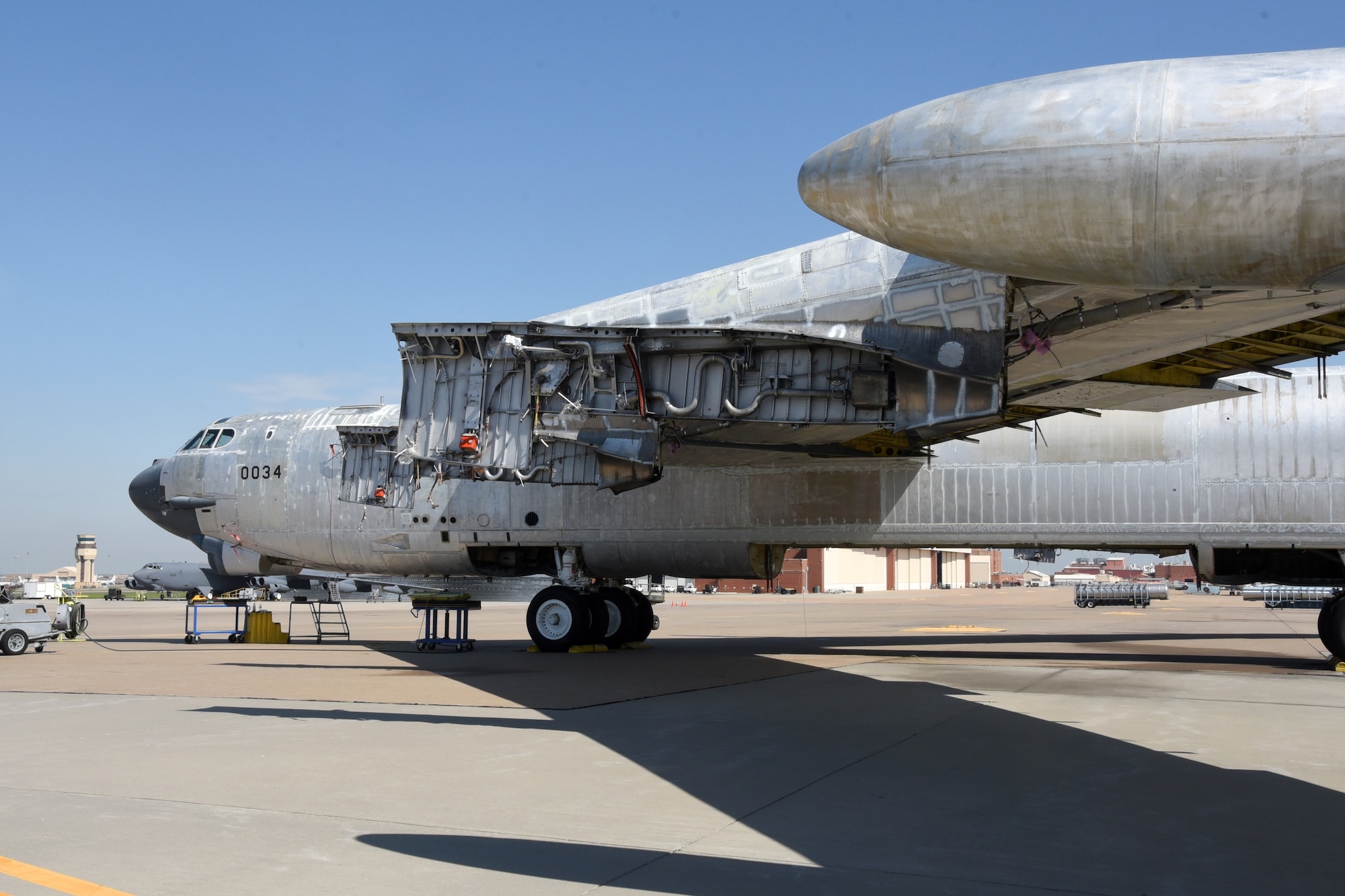 "Wise Guy," tail number 60-034, is the second B-52 Stratofortress to go through a three-phase regeneration process to return to service. "Ghost Rider," tail number 61-007, was the first to return to service in 2015, both through efforts from the 309th Aerospace Maintenance and Regeneration Group at Davis-Monthan AFB, Arizona; Barksdale AFB, Louisiana; and the OC-ALC at Tinker. (U.S. Air Force photo/Kelly White)